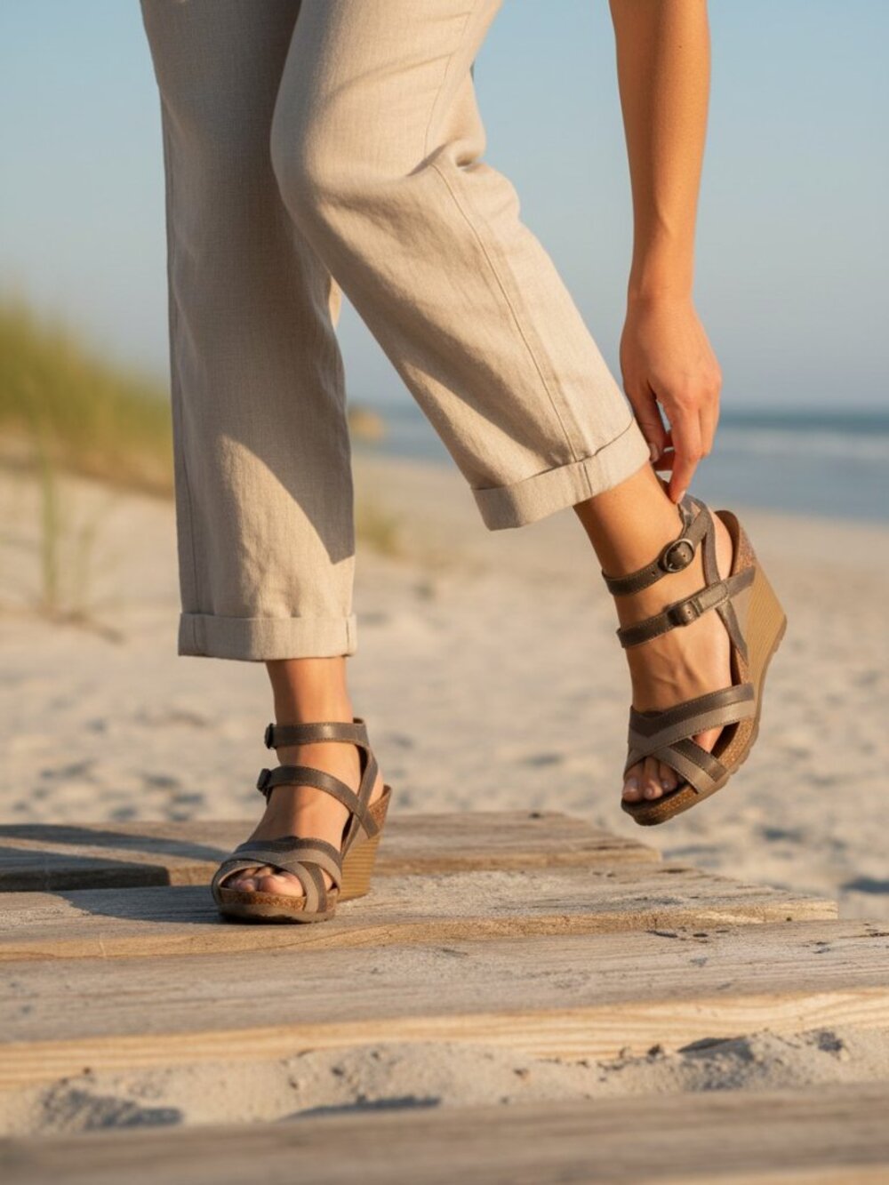 Fly London Brown Leather Cork Wedge Sandals EU 39 US 8-8.5 Comfort Platform